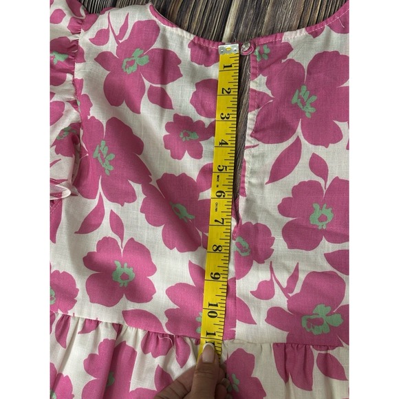 Spin USA Womens Mini Dress XL White w/ Pink Floral Print V-Neck Linen - Picture 12 of 15